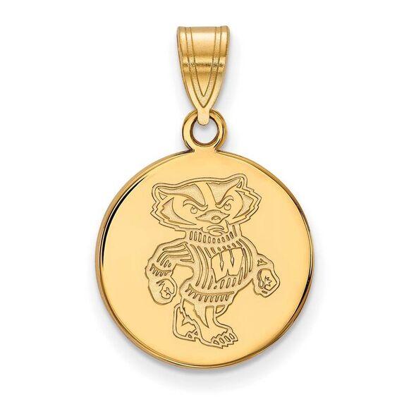 10k Yellow Gold U. of Wisconsin Medium Badgers Disc Pendant - Picture 1 of 3